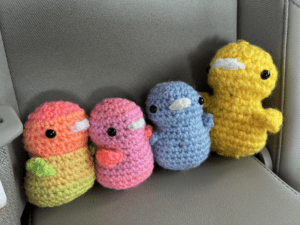 Crocheted items from the club.