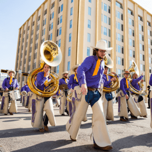 The World Famous Cowboy Band performing in a parade