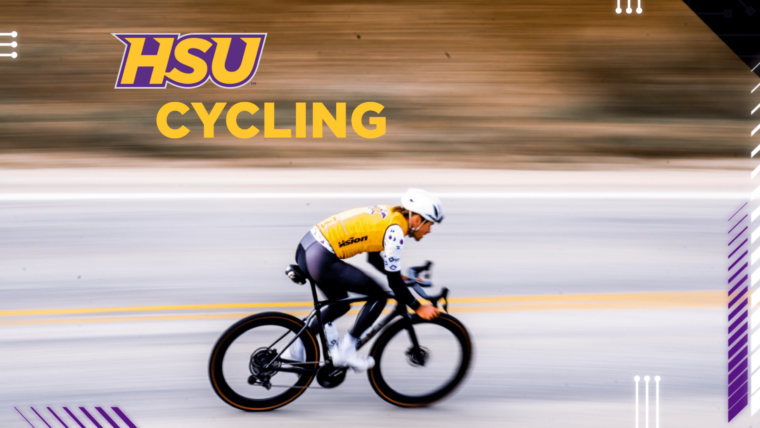 A photo of a cyclist wearing an HSU jersey.