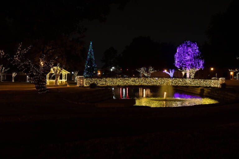 Legett Unity Bridge and Reflection Pond at Christmas