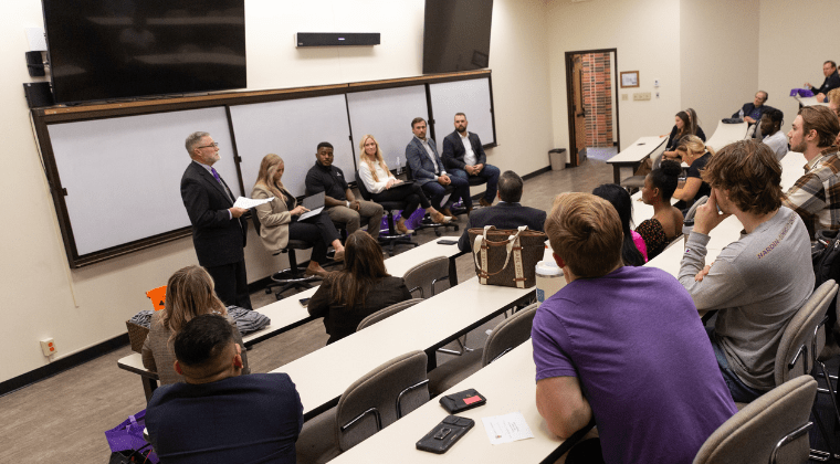 Dr. Doug McIntyre speaks to his class during Fall 2024